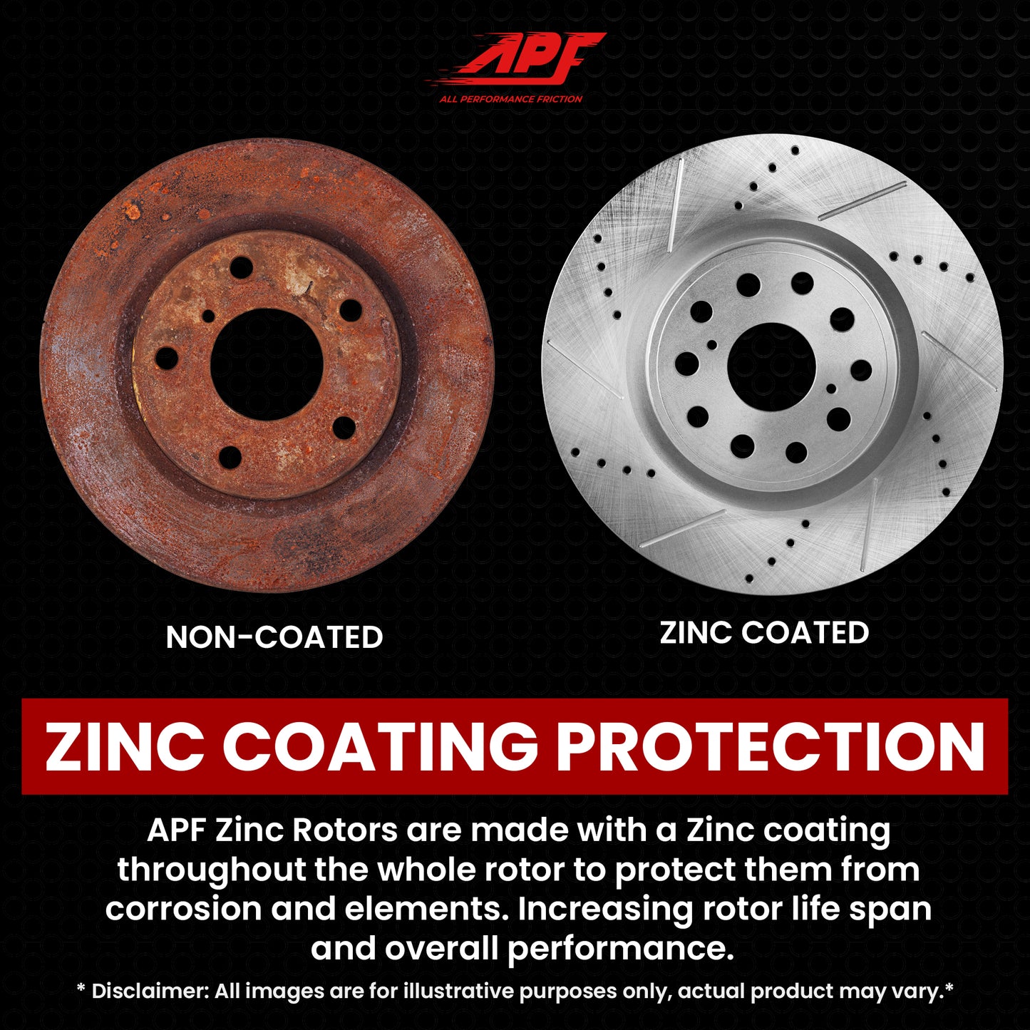 APF All Performance Friction Rear Rotors and Pads Half Kit compatible with GMC Yukon 2015-2019 Zinc Drilled Slotted Rotors with Ceramic Carbon Fiber Brake Pads | $181.5