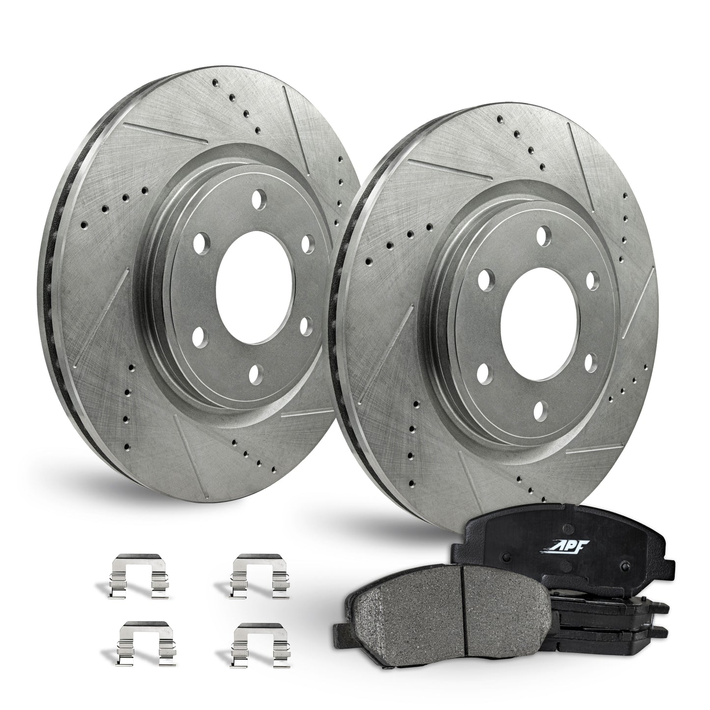 APF Rear Brake Kit compatible with Kia Sedona EX LX 06 | Zinc Drilled Slotted Rotors with Ceramic Carbon Fiber Brake Pads