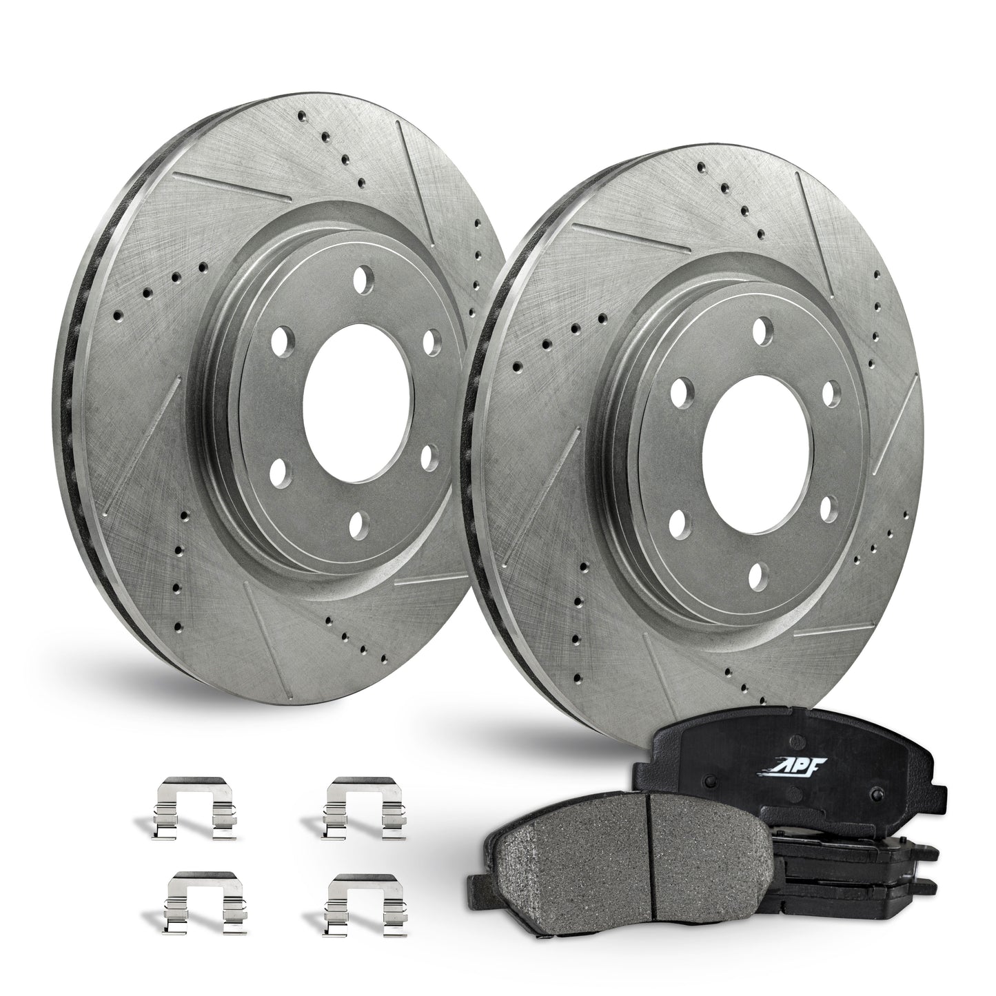 APF Front Brake Kit compatible with Chevrolet Tahoe 2007-2007 | Zinc Drilled Slotted Rotors with Ceramic Carbon Fiber Brake Pads