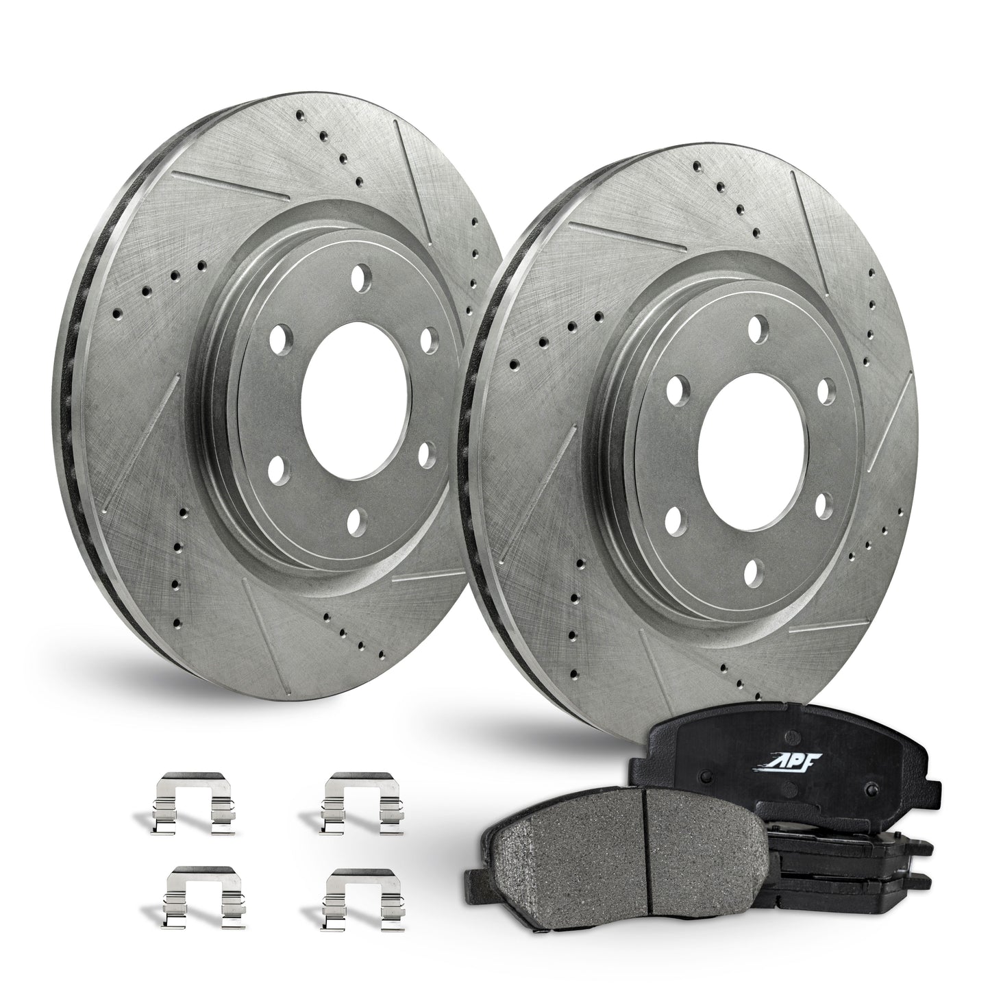 APF Rear Brake Kit compatible with Saab 9-7x 2005-2009 | Zinc Drilled Slotted Rotors with Ceramic Carbon Fiber Brake Pads