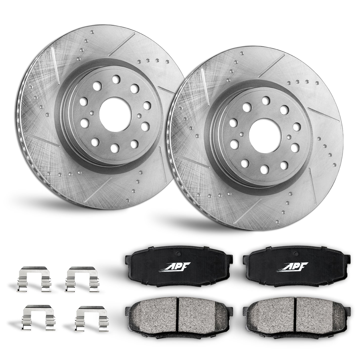 APF Rear Brake Kit compatible with Toyota 4Runner 10-19 | Zinc Drilled Slotted Rotors with Ceramic Carbon Fiber Brake Pads