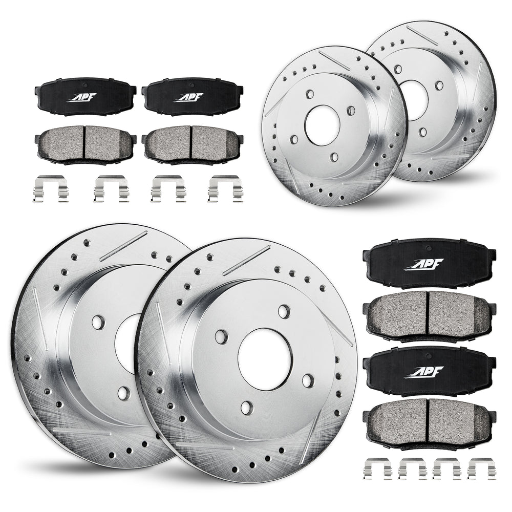 APF Full Kit compatible with Acura CL 1998-1999 | Zinc Drilled Slotted Rotors with Ceramic Carbon Fiber Brake Pads