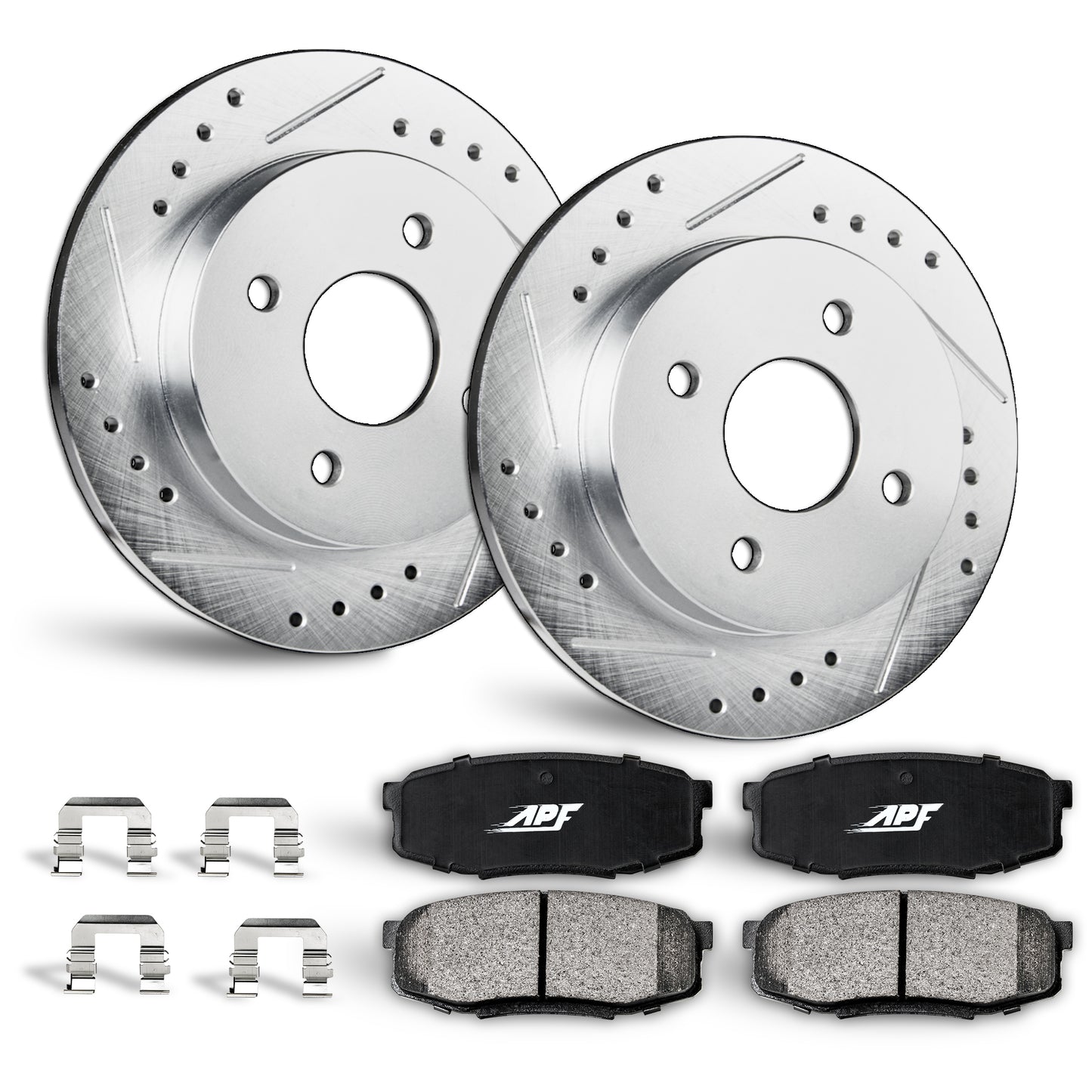APF Front Brake Kit compatible with Honda Civic 2003-2005 | Zinc Drilled Slotted Rotors with Ceramic Carbon Fiber Brake Pads