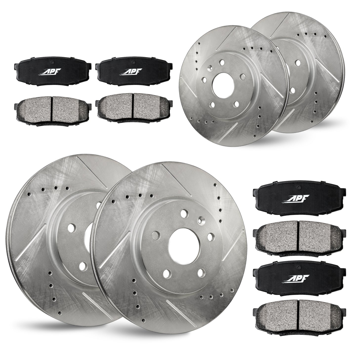 APF Full Kit compatible with Nissan Sentra 2007-2012 | Zinc Drilled Slotted Rotors with Ceramic Carbon Fiber Brake Pads