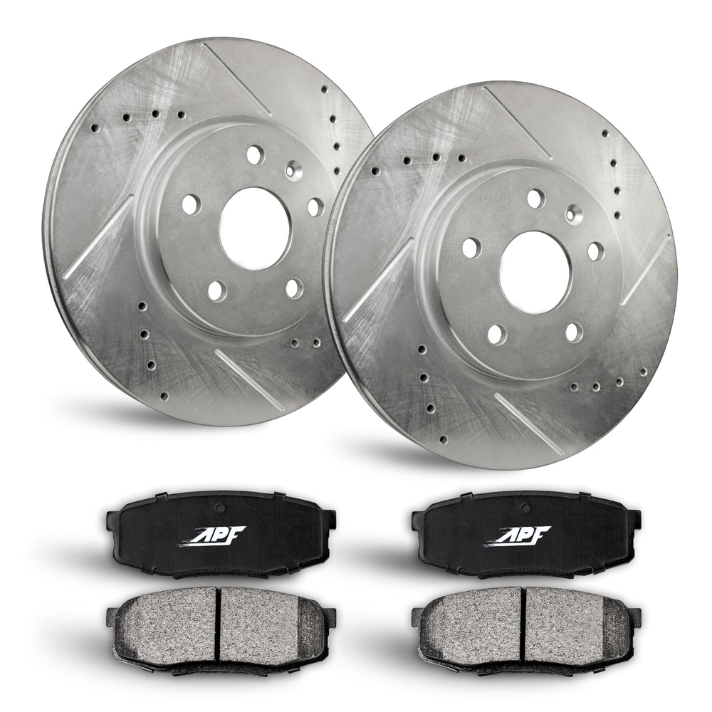 APF Rear Brake Kit compatible with Mercury Mountaineer 1997-2001 | Zinc Drilled Slotted Rotors with Ceramic Carbon Fiber Brake Pads