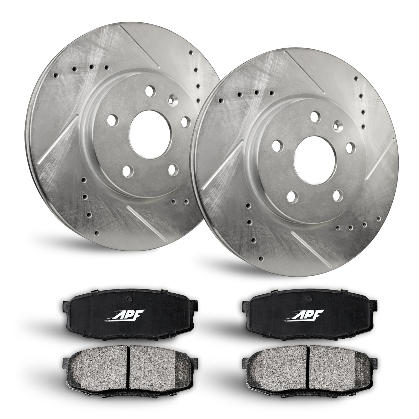 APF Front Brake Kit compatible with Nissan Maxima 1999-2001 | Zinc Drilled Slotted Rotors with Ceramic Carbon Fiber Brake Pads