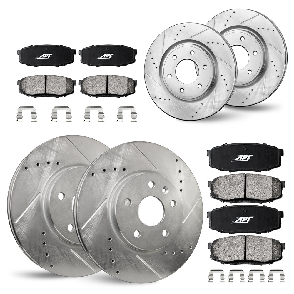 APF Full Kit compatible with Chevrolet Avalanche 2008-2013 | Zinc Drilled Slotted Rotors with Ceramic Carbon Fiber Brake Pads