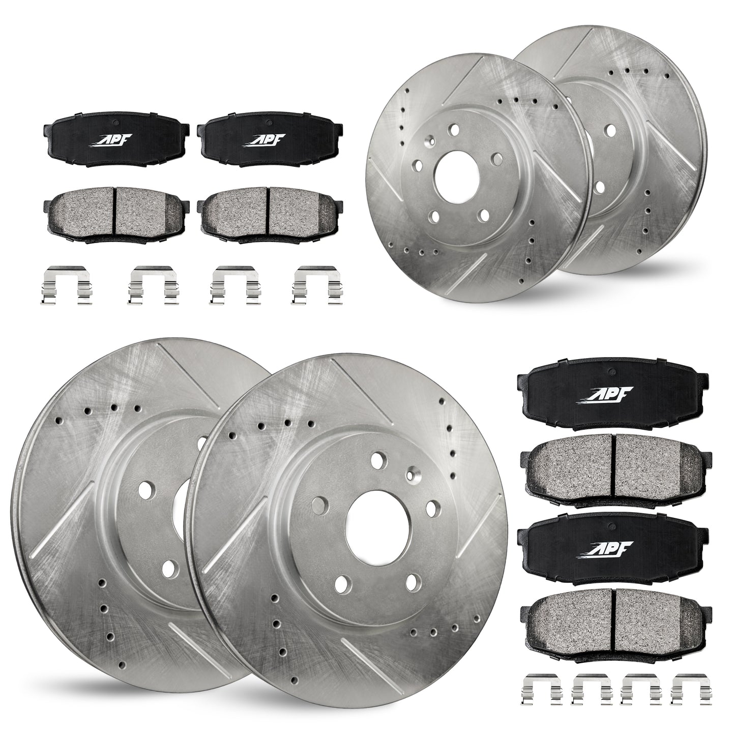 APF Full Kit compatible with Acura TL 1999-2008 | Zinc Drilled Slotted Rotors with Ceramic Carbon Fiber Brake Pads