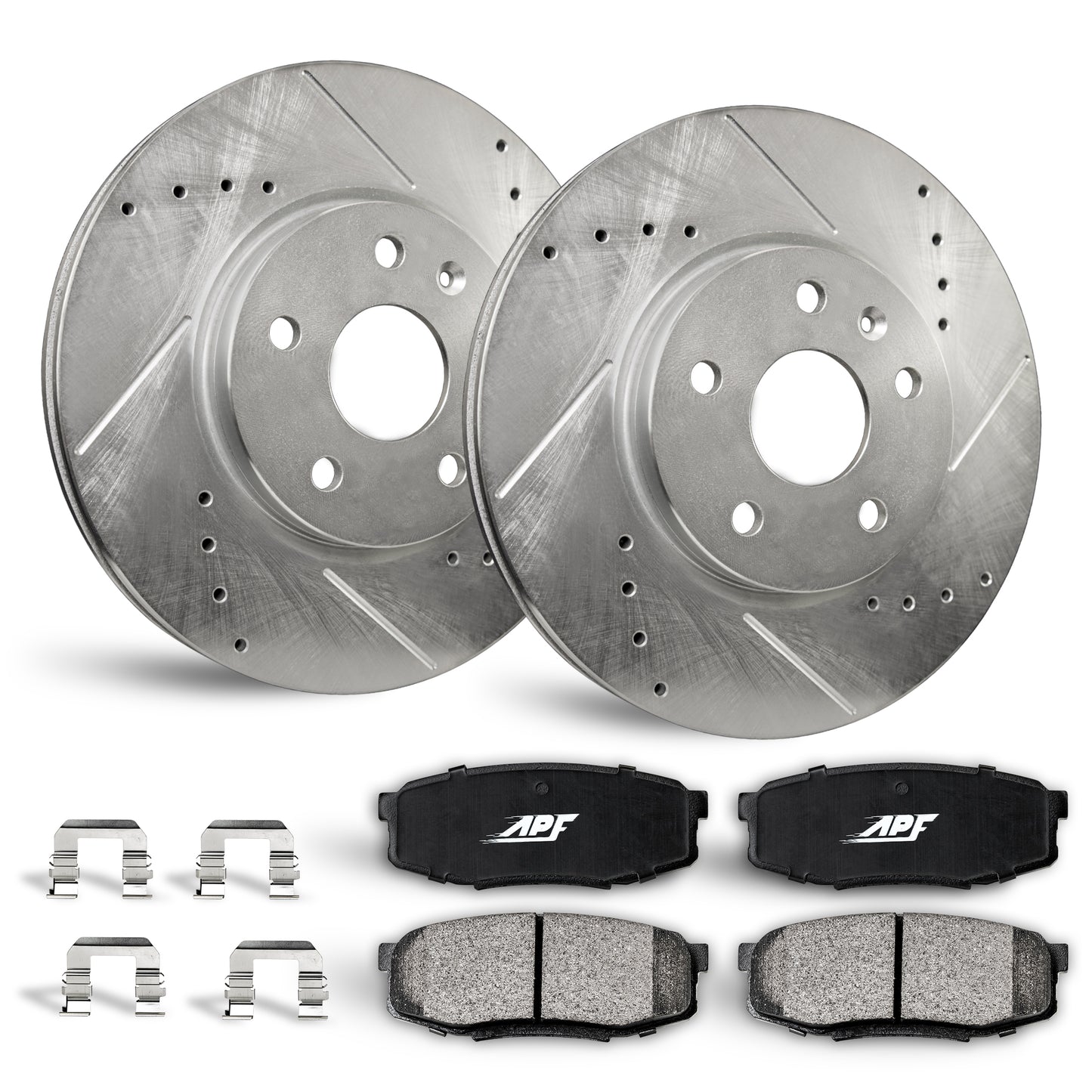 APF Rear Brake Kit compatible with Toyota Camry 1995-1996 | Zinc Drilled Slotted Rotors with Ceramic Carbon Fiber Brake Pads