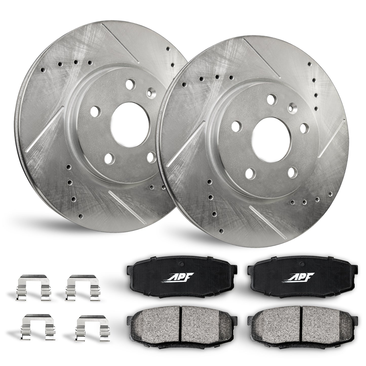 APF Front Brake Kit compatible with Acura Integra 1997-2001 | Zinc Drilled Slotted Rotors with Ceramic Carbon Fiber Brake Pads