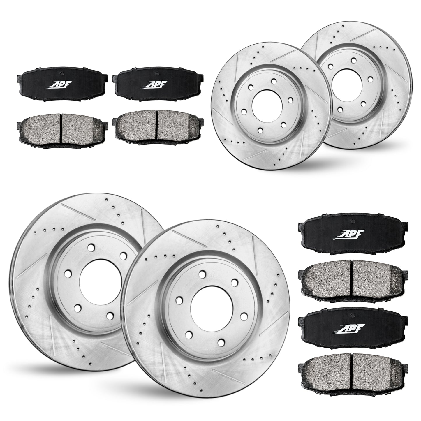 APF Full Kit compatible with Cadillac SRX 2010-2016 | Zinc Drilled Slotted Rotors with Ceramic Carbon Fiber Brake Pads