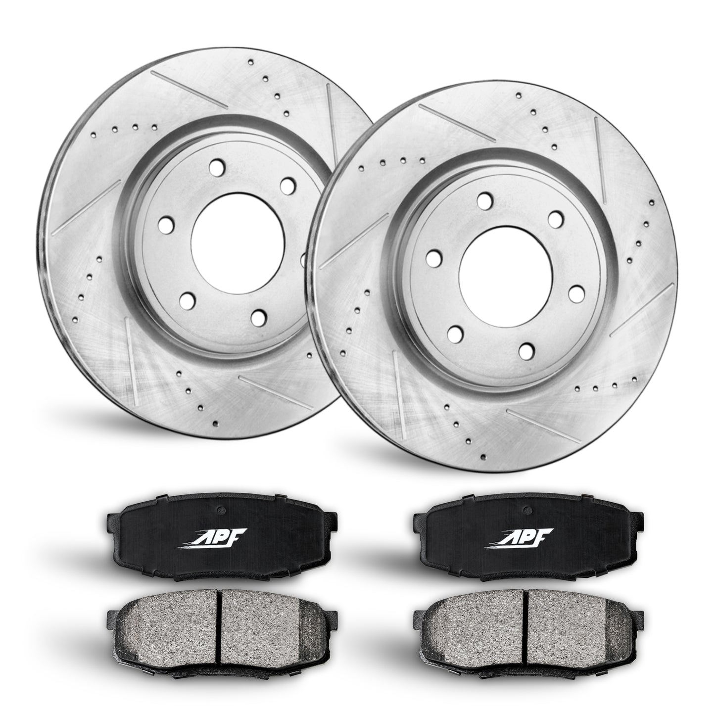 APF Front Brake Kit compatible with Buick Enclave 2008-2017 | Zinc Drilled Slotted Rotors with Ceramic Carbon Fiber Brake Pads