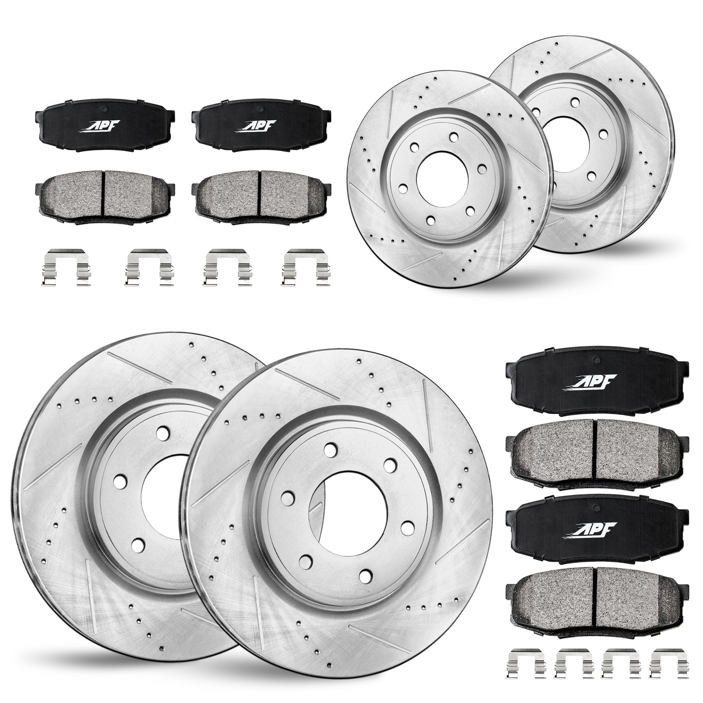 APF Full Kit compatible with Toyota Sequoia 01-02 | Zinc Drilled Slotted Rotors with Ceramic Carbon Fiber Brake Pads
