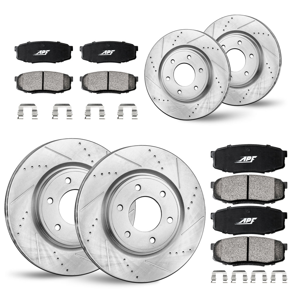 APF Full Kit compatible with Nissan Frontier 2005-2018 | Zinc Drilled Slotted Rotors with Ceramic Carbon Fiber Brake Pads