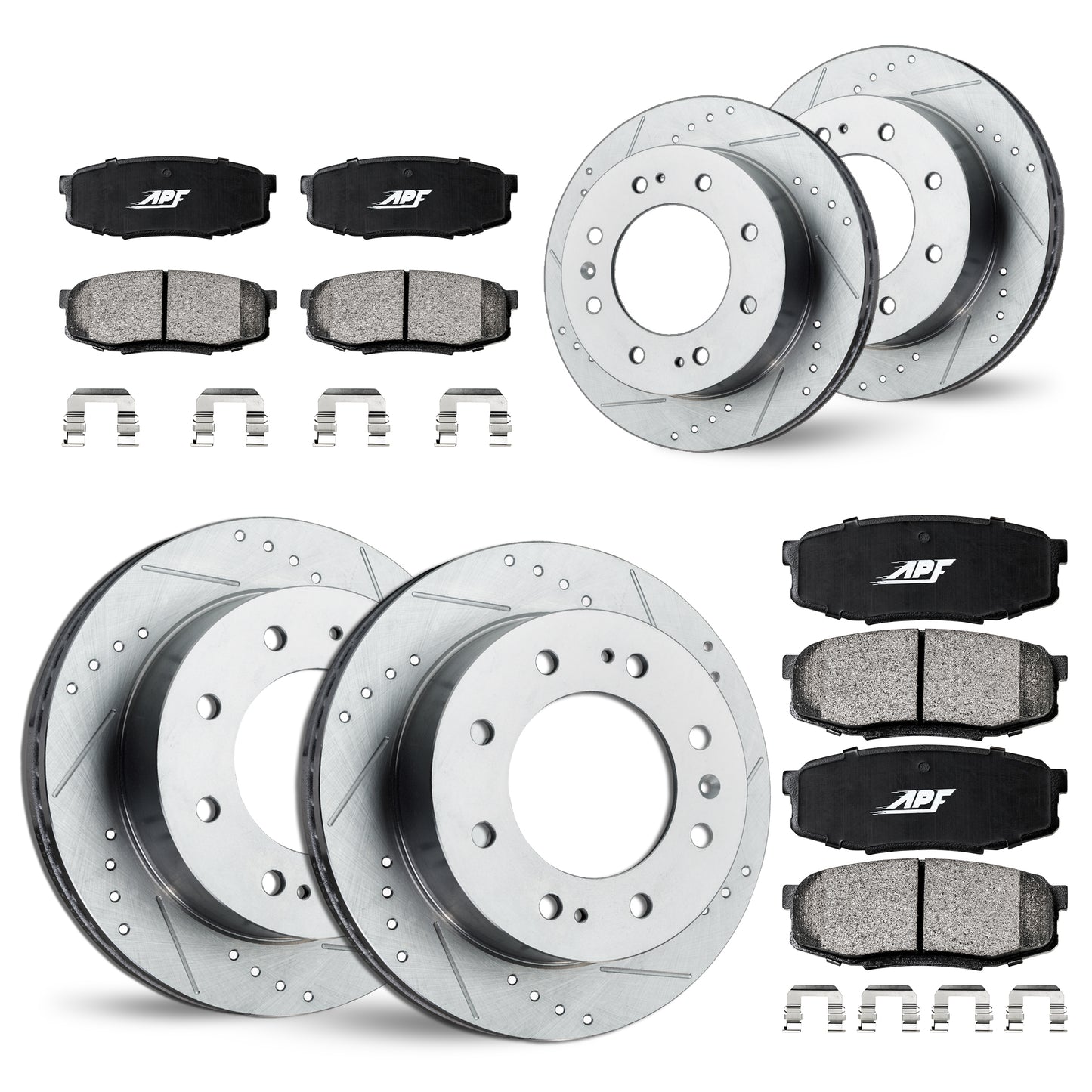 APF Full Kit compatible with Chevrolet Silverado 3500 HD 07-10 | Zinc Drilled Slotted Rotors with Ceramic Carbon Fiber Brake Pads
