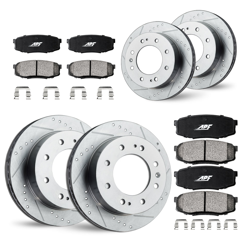 APF Full Kit compatible with GMC Sierra 1500 HD Classic 2007 | Zinc Drilled Slotted Rotors with Ceramic Carbon Fiber Brake Pads
