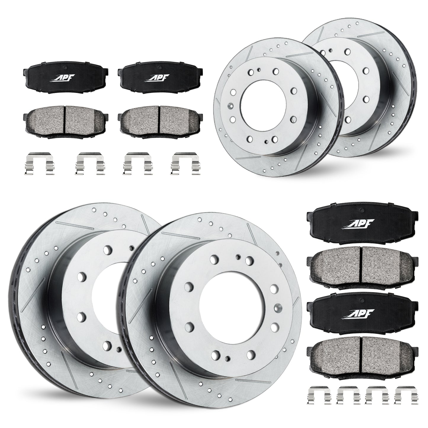 APF Full Kit compatible with Chevrolet Silverado 2500 HD 2007 | Zinc Drilled Slotted Rotors with Ceramic Carbon Fiber Brake Pads