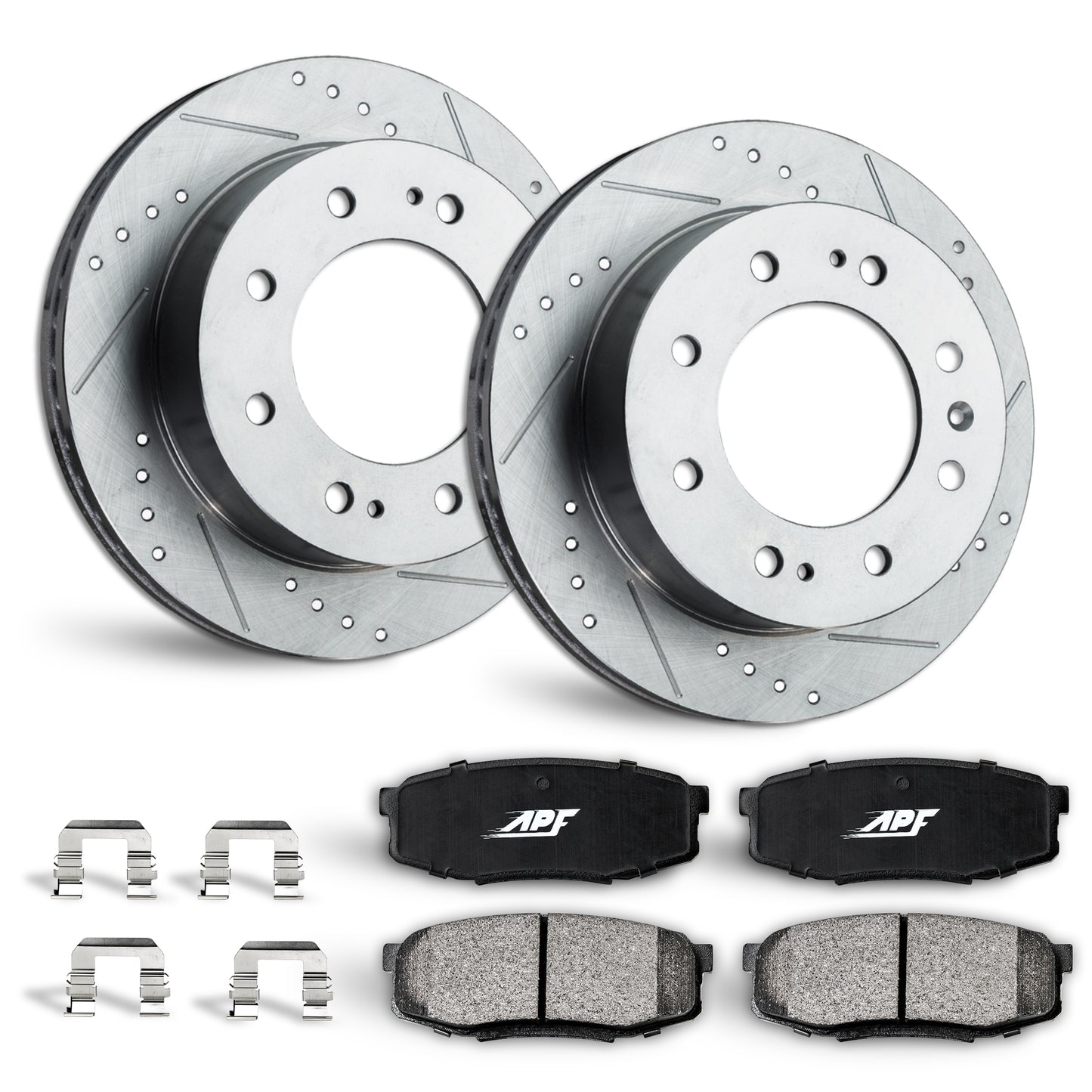 APF Rear Brake Kit compatible with GMC Sierra 3500 HD SRW 2011-2015 | Zinc Drilled Slotted Rotors with Ceramic Carbon Fiber Brake Pads