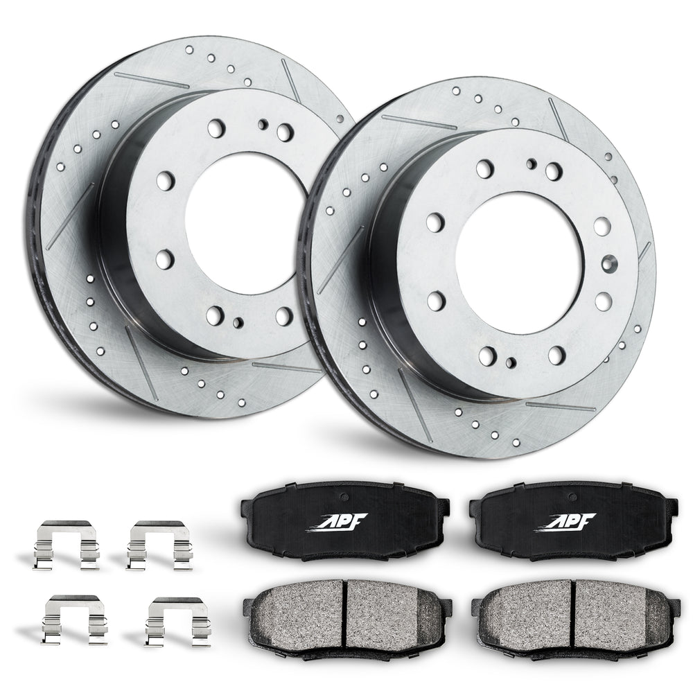 APF Rear Brake Kit compatible with Chevrolet Silverado 2500 HD 2007 | Zinc Drilled Slotted Rotors with Ceramic Carbon Fiber Brake Pads
