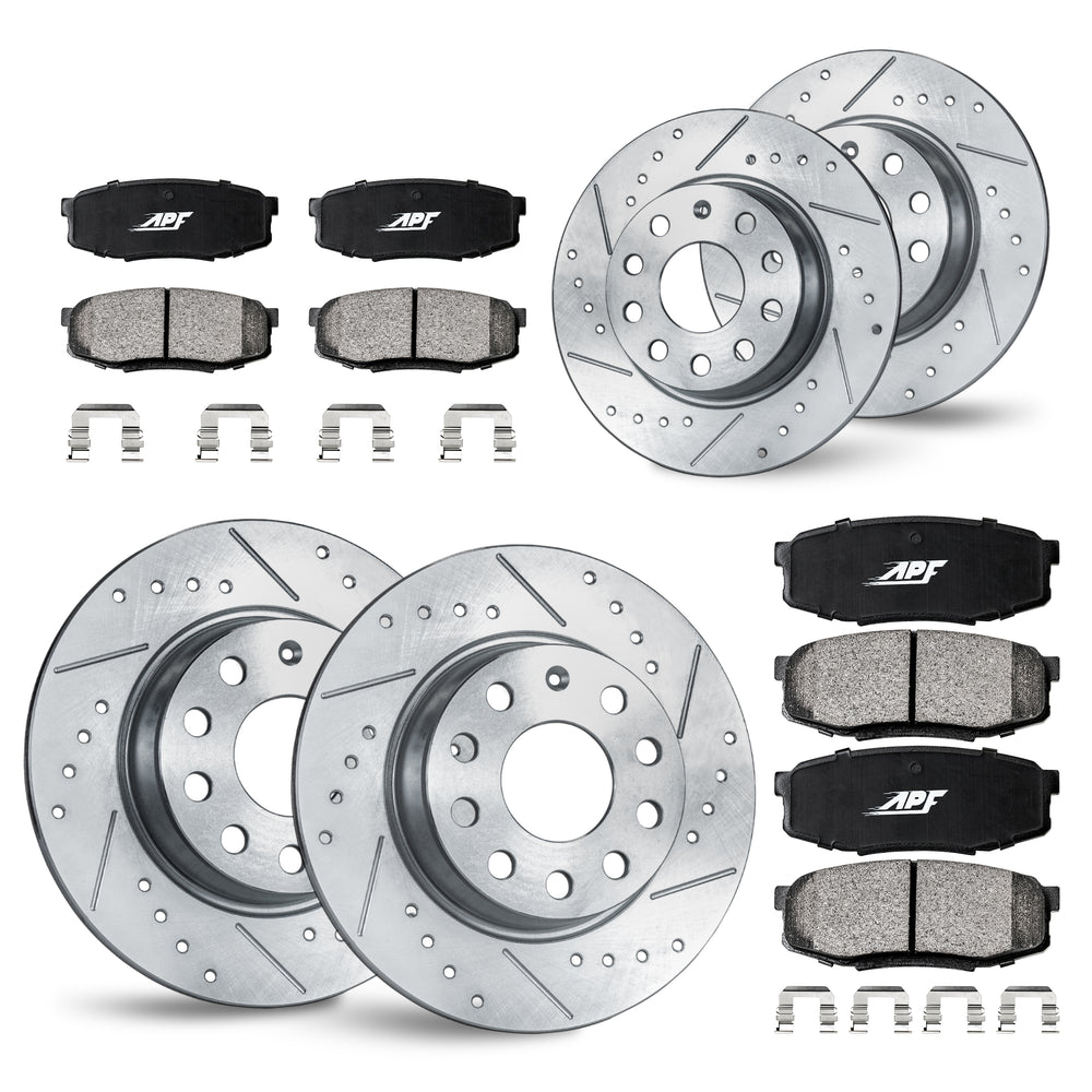 APF Full Kit compatible with Audi A3 Quattro 2006-2009 | Zinc Drilled Slotted Rotors with Ceramic Carbon Fiber Brake Pads