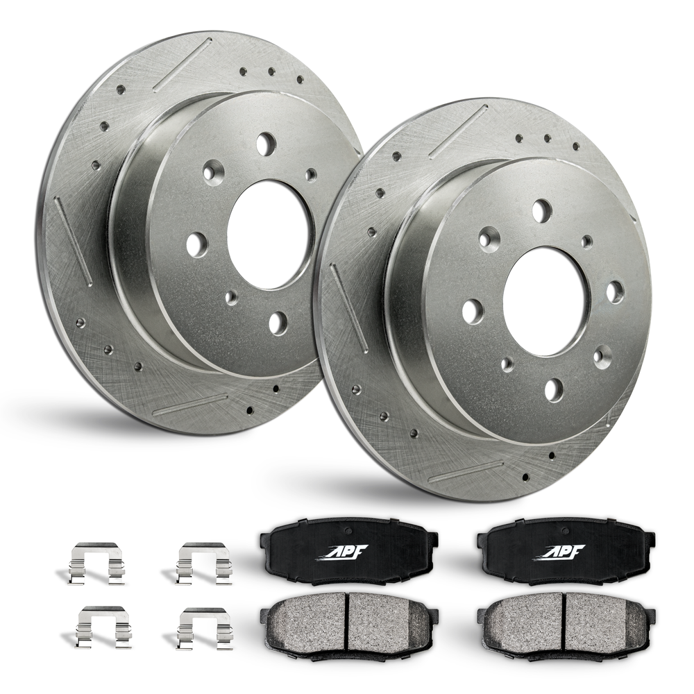 APF Front Brake Kit compatible with Acura CL 1998-1999 | Zinc Drilled Slotted Rotors with Ceramic Carbon Fiber Brake Pads
