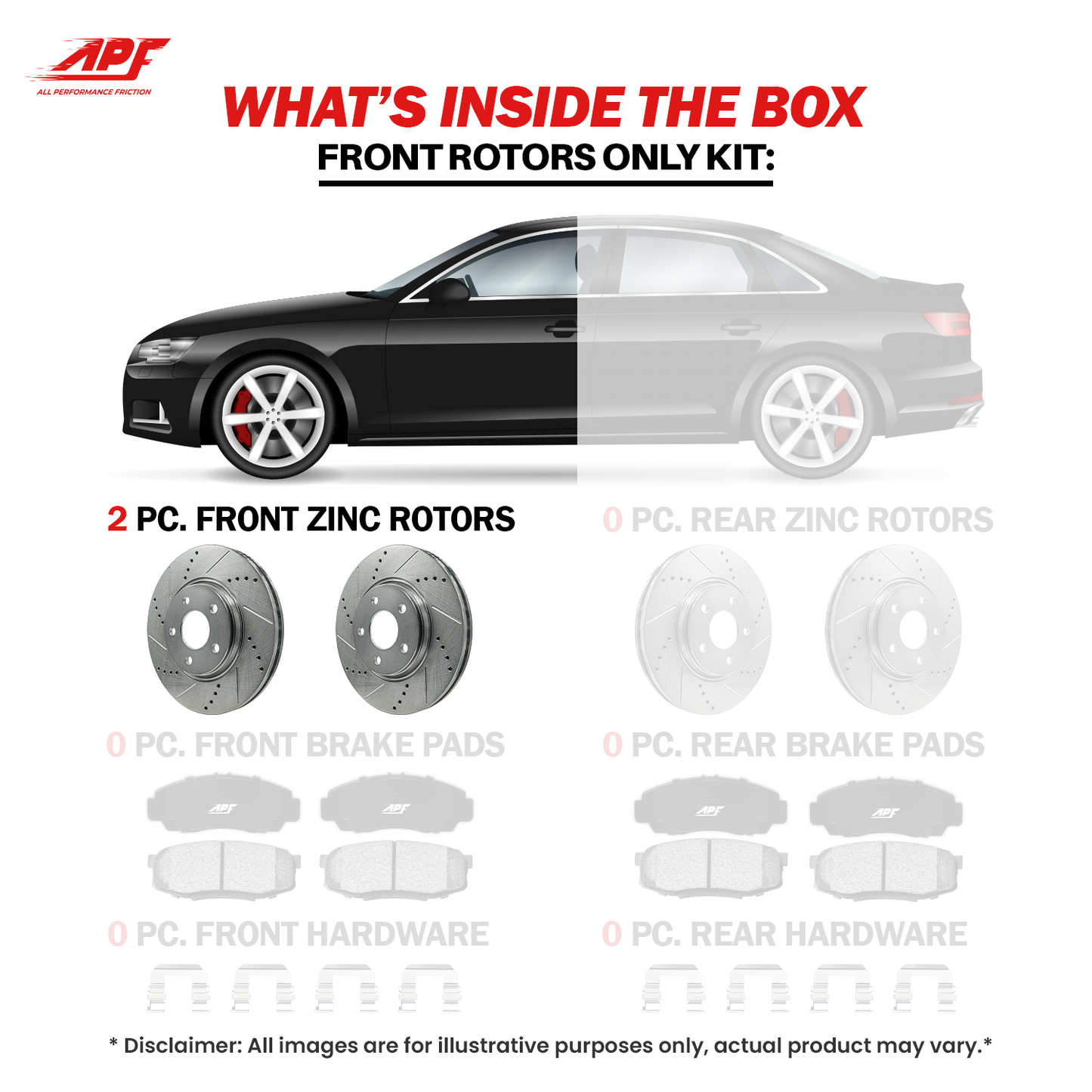 APF All Performance Friction Front Rotors compatible with Lexus IS300 2001-2005 Zinc Drilled Slotted Rotors | $160.44