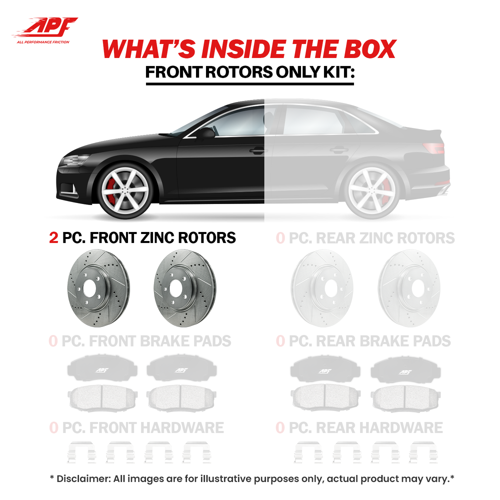 APF All Performance Friction Front Rotors compatible with Lexus SC300 1999-2000 Zinc Drilled Slotted Rotors | $160.44