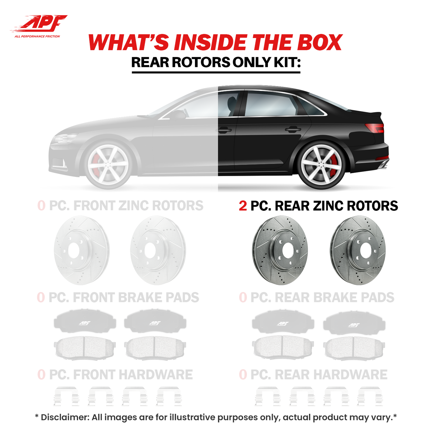 APF All Performance Friction Rear Rotors compatible with Dodge Dart 2013-2015 Zinc Drilled Slotted Rotors | $65.89