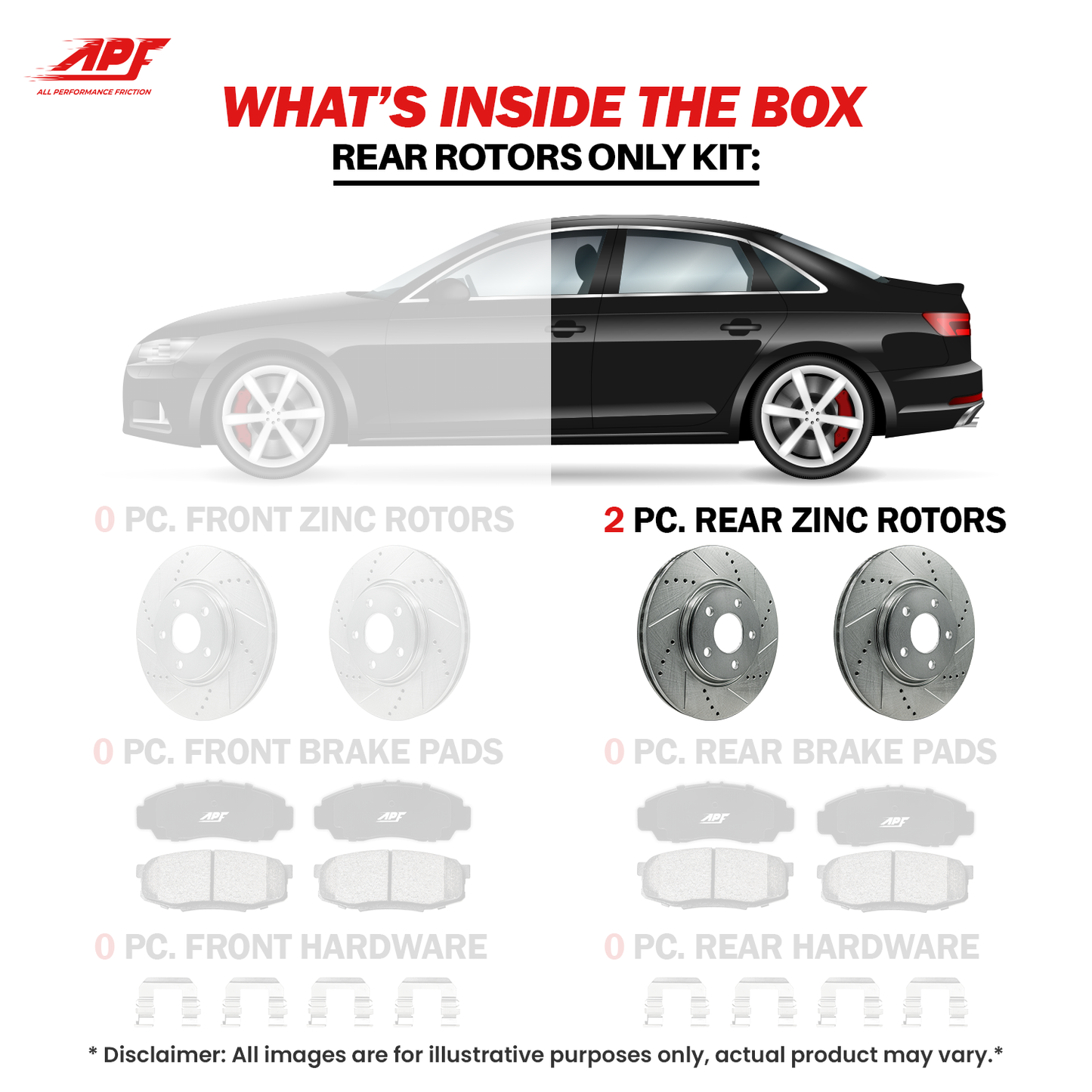 APF All Performance Friction Rear Rotors compatible with Subaru Forester 1998-2008 Zinc Drilled Slotted Rotors | $97.9