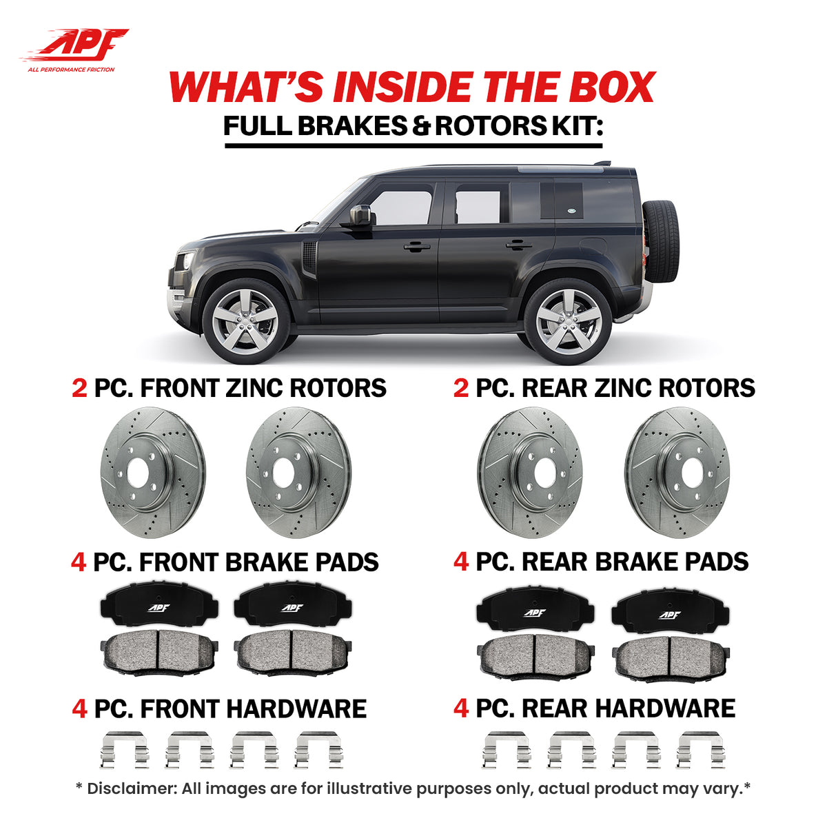 For Honda Pilot (03-08) Full Brake Kit F&R Rotors+Pads | APF All ...