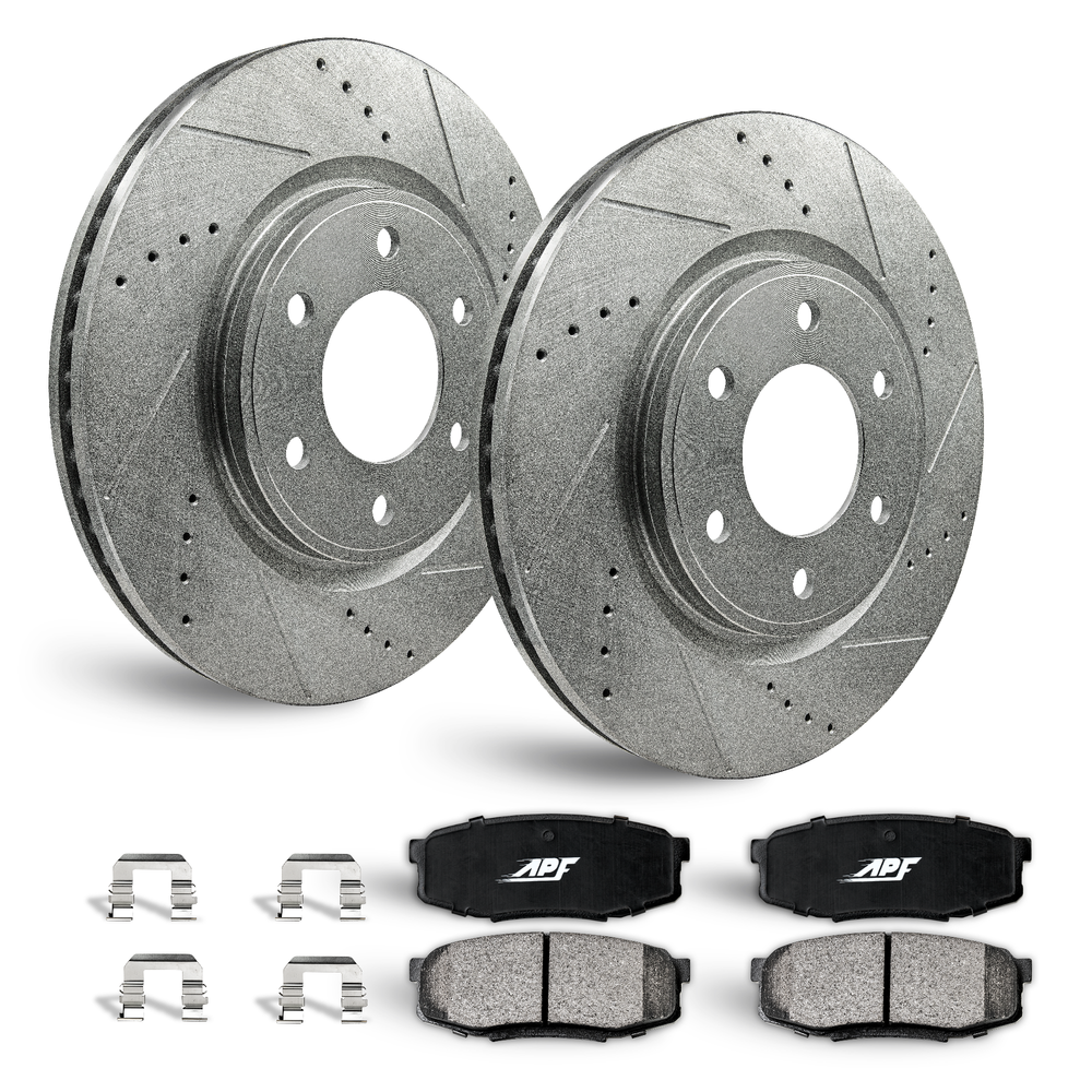APF Rear Brake Kit compatible with ford F-150 13-15 | Zinc Drilled Slotted Rotors with Ceramic Carbon Fiber Brake Pads