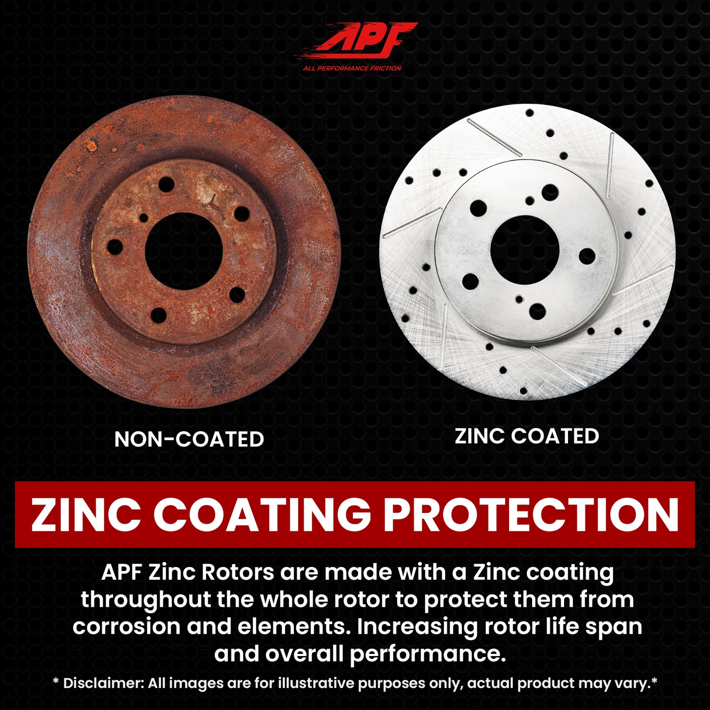 APF All Performance Friction Front Rotors compatible with Lincoln Zephyr 2006-2006 Zinc Drilled Slotted Rotors | $150.98