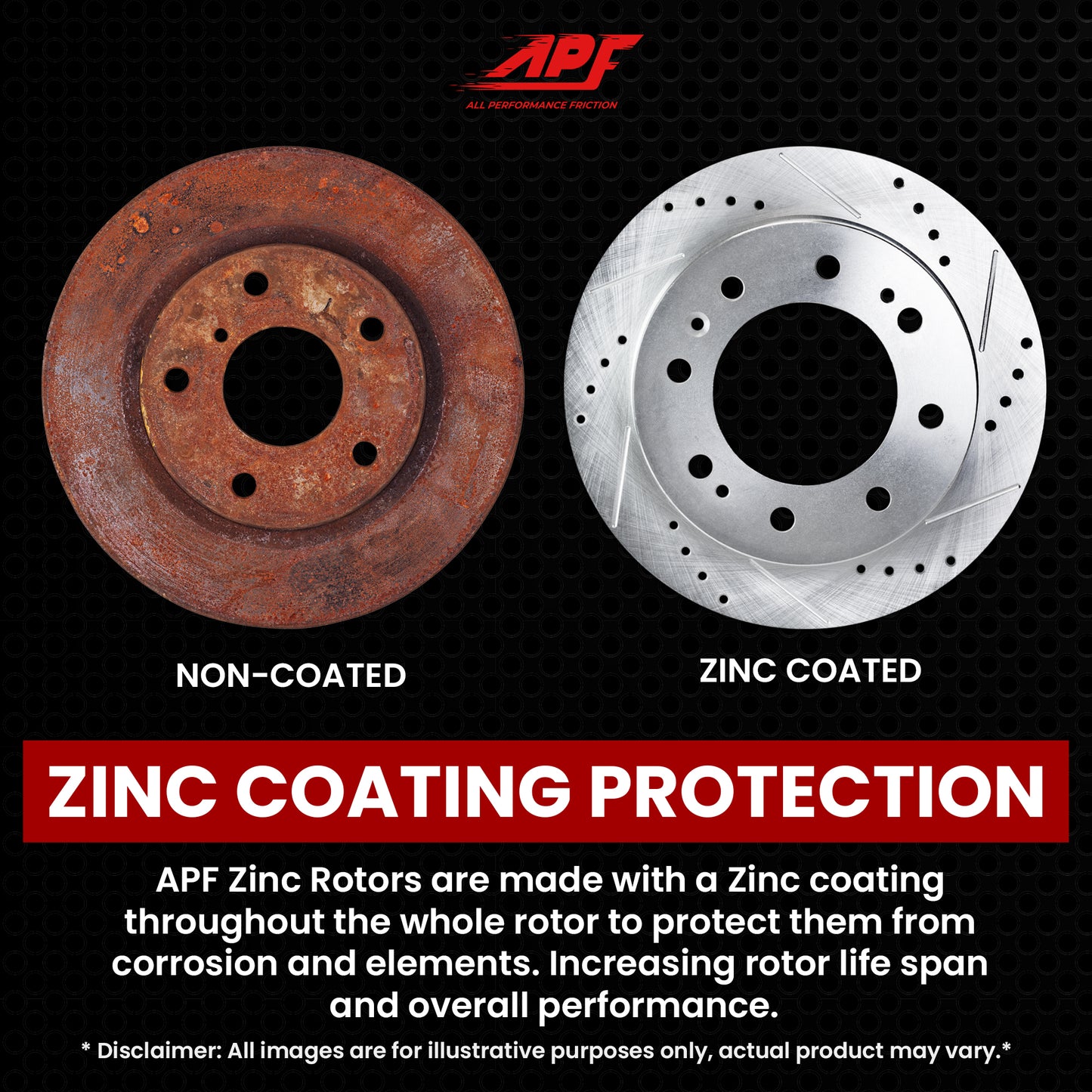 APF All Performance Friction Rear Rotors compatible with Ford E-350 Super Duty 2008-2009 Zinc Drilled Slotted Rotors | $210.17