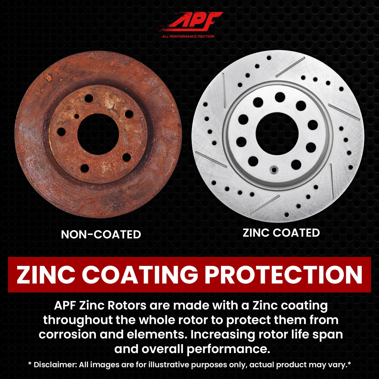 APF All Performance Friction Front Rotors compatible with Audi A3 2006-2020 Zinc Drilled Slotted Rotors | $156.32