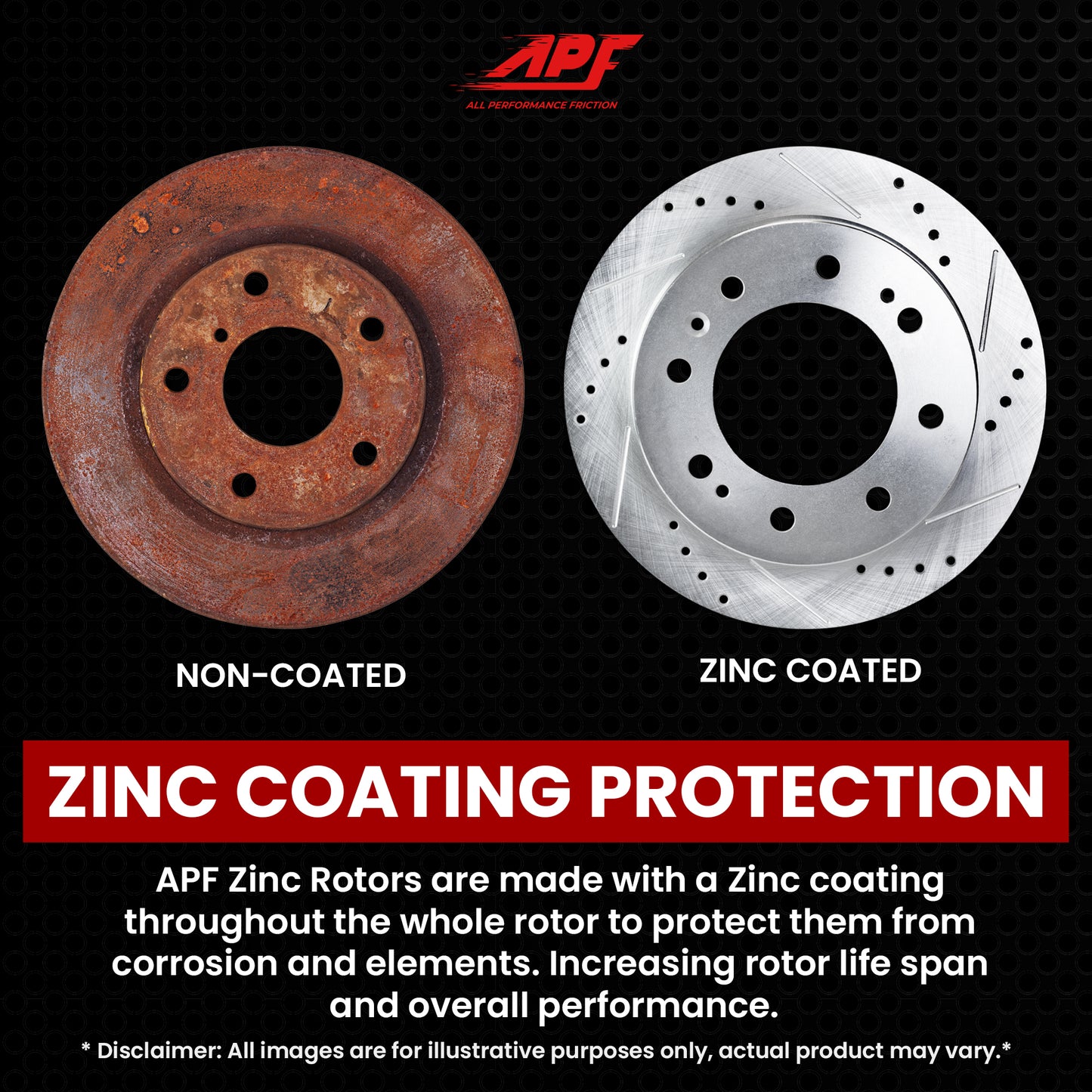 APF All Performance Friction Front Rotors compatible with Chevrolet Express 2500 2003-2019 Zinc Drilled Slotted Rotors | $222.12
