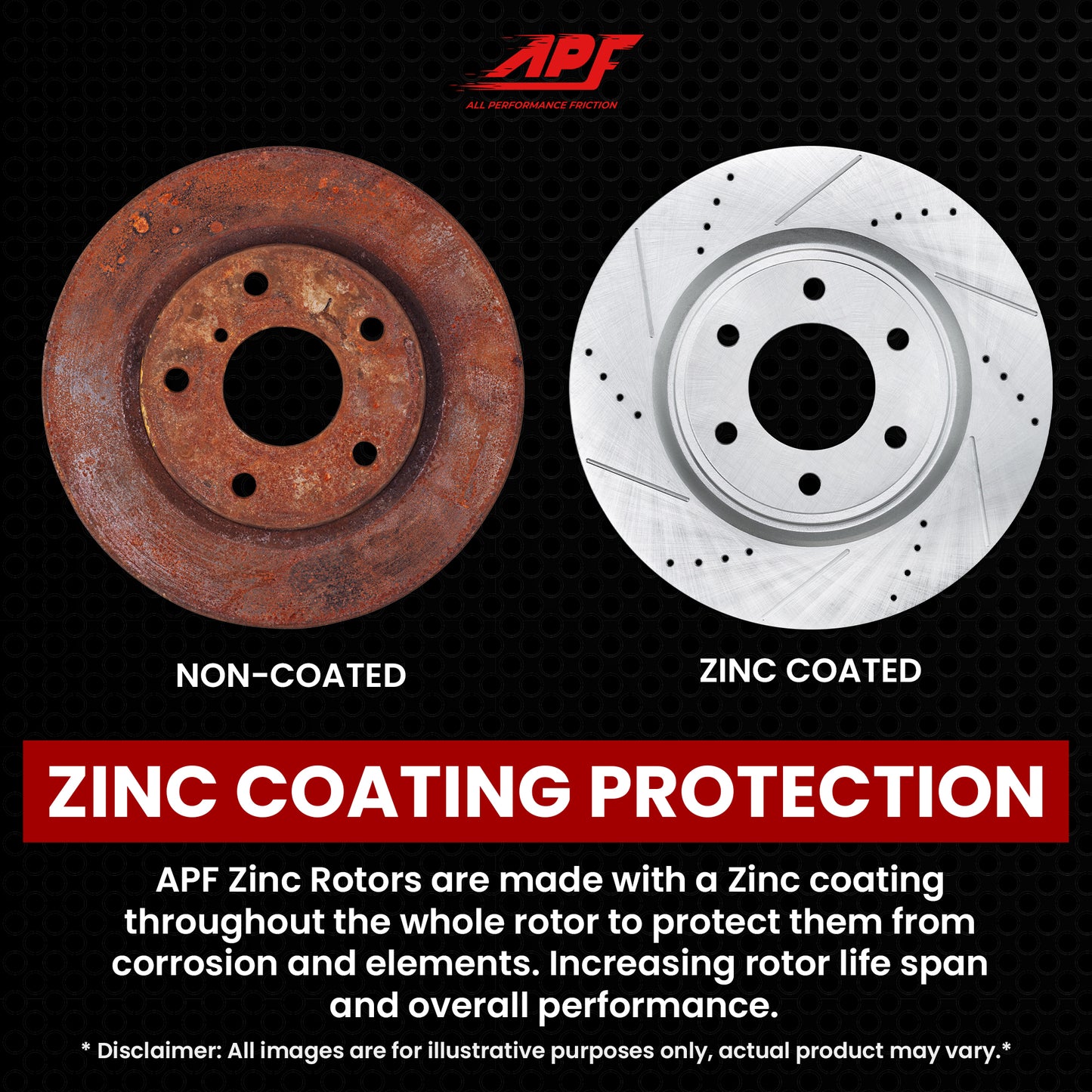 APF All Performance Friction Front Rotors compatible with Nissan Frontier 2005-2019 Zinc Drilled Slotted Rotors | $151.9