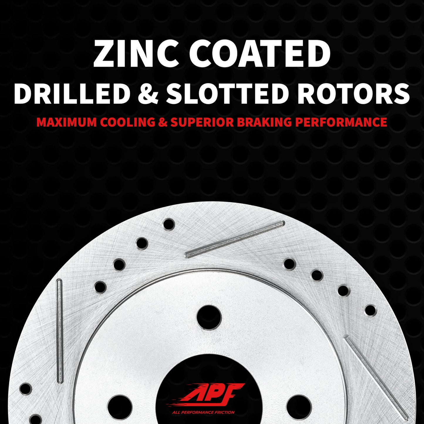 APF All Performance Friction Front Rotors compatible with Lincoln Mark VIII 1995-1998 Zinc Drilled Slotted Rotors | $140.74