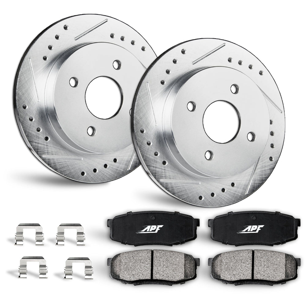 APF Front Brake Kit compatible with Acura CL 1997-1997 | Zinc Drilled Slotted Rotors with Ceramic Carbon Fiber Brake Pads
