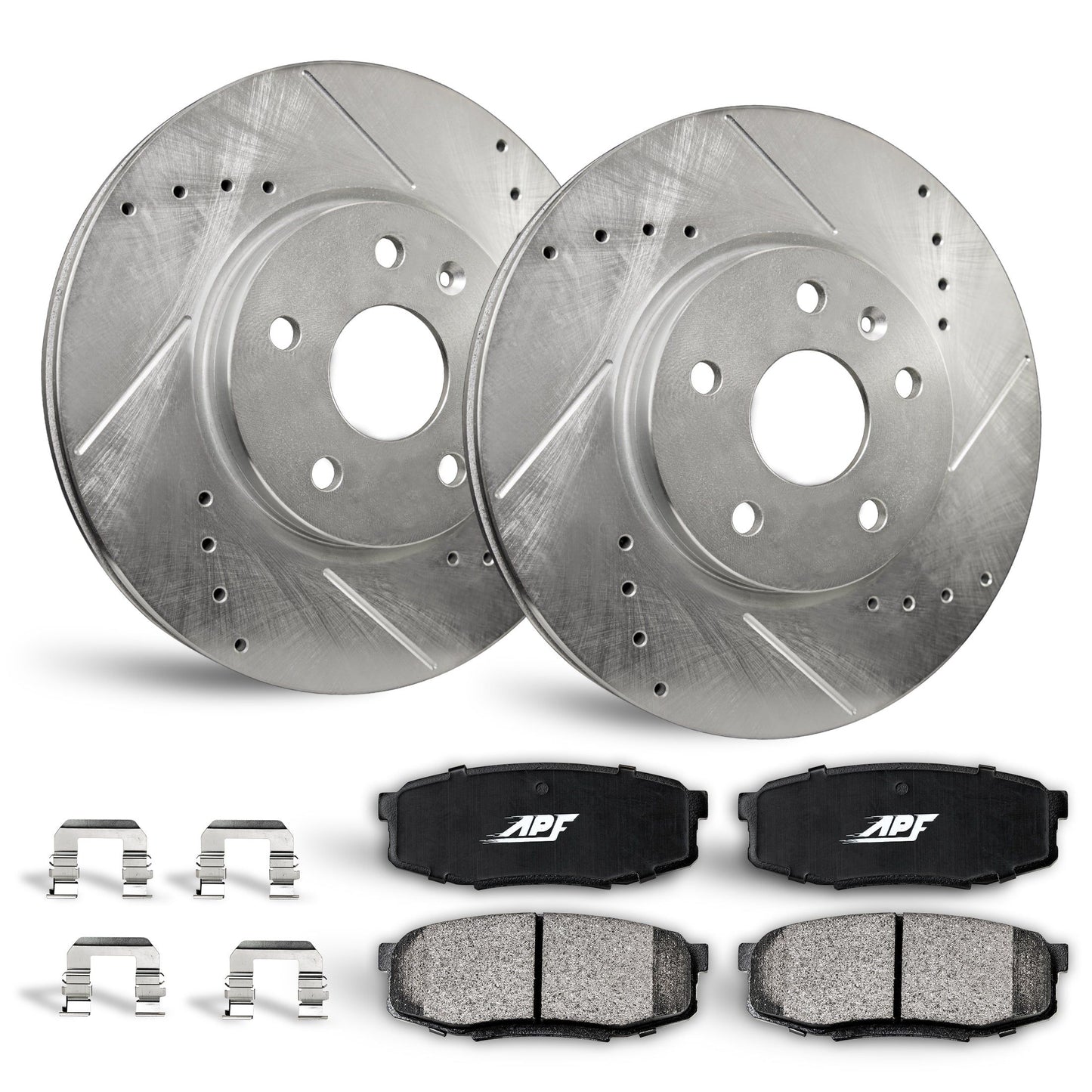 APF Front Brake Kit compatible with Acura CL 2001-2003 | Zinc Drilled Slotted Rotors with Ceramic Carbon Fiber Brake Pads